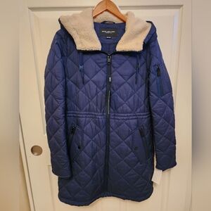 Marc New York Andrew Marc Blue Quilted Full Zip Sherpa Hooded Winter Jacket